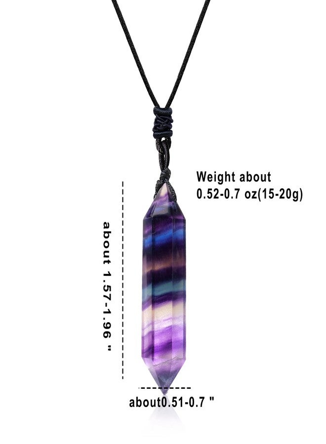 Apengshi Natural Crystal Rainbow Fluorite Double Pointed Pendants Healing Crystal Quartz Necklace 6 Faceted Chakra Energy Stone Meditation Balance Reiki Gifts - Image 2